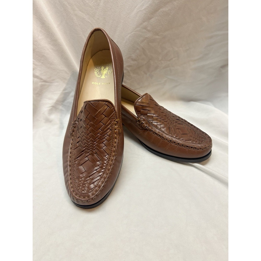 Cole Haan Woven Leather Pinch Loafers Women 8.5 B Brown Handsewn Old Money